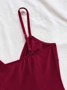 Soleia Women's Minimalist Solid Color Fishbone Camisole, Suitable For Beach And Resort Vacation In Summer No Chest Padding - Burgundy - View 4