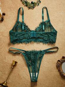 PinupPomp Set de 2 piezas de lencería con parches de encaje color rosa rojo, madura y sensual - Verde - Ver 2