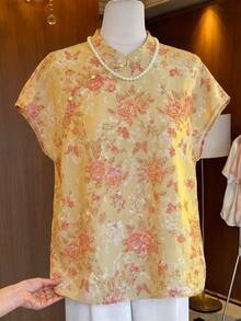Resyla 女款花卉印花鈕扣式時尚襯衫，適合度假與旅行 - 彩色 - 查看 3