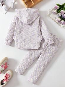 Elladie kids 女童新款彩虹糖果色連帽長袖上衣與鬆緊腰休閒寬鬆軟針織長褲2件套，春/秋季 - 淡紫色 - 查看 2