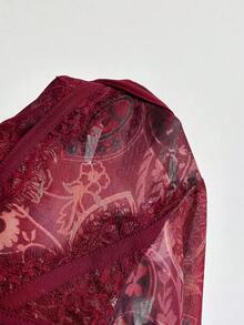 Soleia 性感豹紋蕾絲飾邊骨架式胸衣背心，修身版型，可作為內搭或外穿，適用於度假、派對、約會、情人節、下午茶 - 酒紅色 - 查看 6