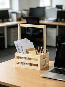 1pc Wooden Storage Basket, Rectangular Organizer Box, Multi-Purpose Basket For Toiletries And Toys, Storage Boxes & Containers. - Multicolor - View 4