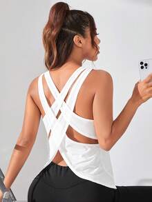 Dewbera Dewbera Solid Racer Back Sports Tank Topworkout Tank Top - White - View 3
