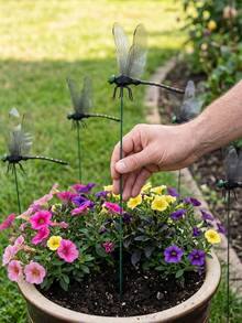 10pcs Realistic Dragonfly Decor, 3D Dragonfly Garden Stake, Dragonfly Garden Ornament, Yard Decoration, Movable Dragonfly Stake, Modern Dragonfly Design Garden Decor With Stem, Suitable For Garden/Shop/Home Wall Dec - multicolor - View 7