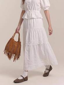 SHEIN Unity Women's Solid Color Pleated Casual Versatile Daily Skirt - White - View 2