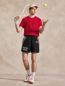 Men's Summer Black And White Streetwear Shorts, Woven Elastic Waist Drawstring Casual Gym Shorts, Webbing Decor Retro Punk 2 Rapper Clothing, 1pcs - Black - View 8