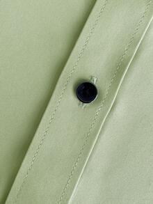 Manfinity Mode Men's Solid Color Plain Button Open Long Sleeve Shirt, For Husband, Work, Fall, Old Money Style, Formal - Mint Green - View 4