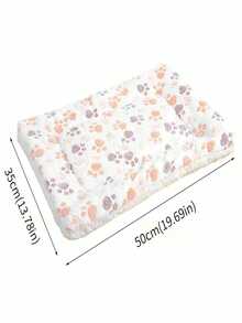 1PC Milk White Paw Print Coral Fleece Thickened Warm Plush Pet Mat Soft Comfortable Non Slip Washable Sleeping Pad For Small Medium Cats Dogs All Seasons - White - View 4