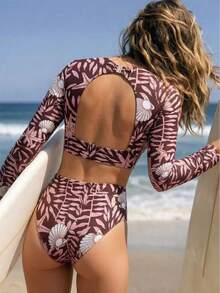 Swim SPRTY 2pcs/Set Ocean Print Fashion Sports Surfing Women's Two Pieces Tank Top Swimsuit - Multicolor - View 4