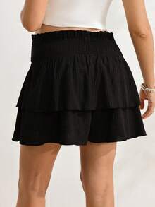 SHEIN Maternity Solid Color Vacation Shirred Design Ruffle Hem Skort - Black - View 2