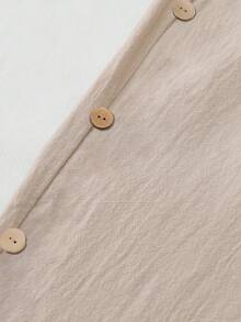 Breezaya Plus Size Linen Women's All-Season Casual Long Pants, Featuring Drawstring And Cuff Design, Linen Textured Fabric, Elastic Drawstring Waist And Cuff Detail With Wooden Button Decoration, Creating A Relaxed And Elegant Look, Suitable For Vacation Or Light Casual Occasions, Versatile Choice Among Khaki Elegant Long Pants And Loose Tapered Pants. - Khaki - View 4