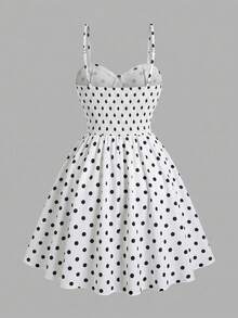 Sweetra Solid Color Spaghetti Strap Cinched Waist Romantic Mini Dress - Black and White - View 2