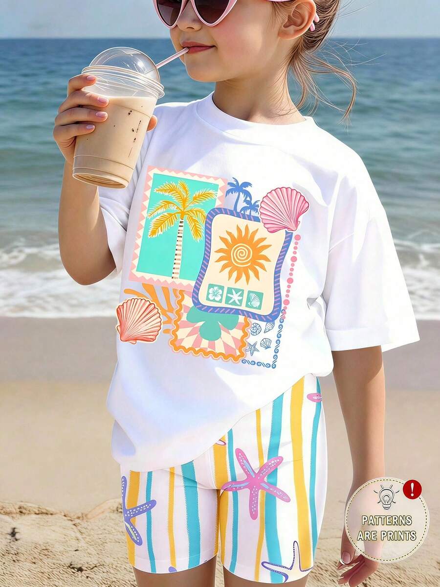 Spring And Summer Tween Girls Casual Fashion Creative Personalized High-End Refreshing Leopard Print Patchwork Graphic Letter Print Relaxed Back-To-School - Multicolor - View 1