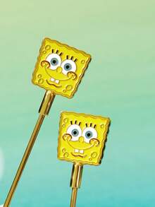 SpongeBob SquarePants | SHEIN Cubiertos Tenedor y Cuchara, Tenedor y Cuchara de Acero Inoxidable 304 - Amarillo - Ver 3