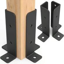 可調節甲板柱錨定支架 2 件組，適用於 1.5x1.5–2x2–4"–4x4" 重型金屬柱，用於安裝木圍欄和涼亭柱，易於安裝，提供結構支撐，配備緊湊型安裝支架 - 黑色 - 查看 1