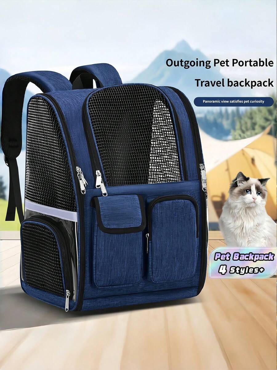 1PC Foldable Pet Backpack Breathable Portable Large Capacity Double Shoulder Bag For Cat And Dog Travel Outdoor Carrier Puppy Kitten Carrier - Multicolor - View 1