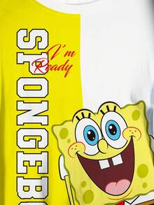 SpongeBob SquarePants | SHEIN 大尺碼女款字母卡通印花休閒百搭日常穿搭T恤 - 白色 - 查看 5