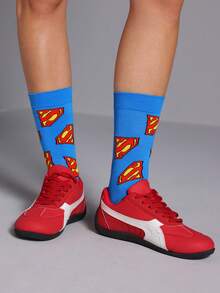 SUPERMAN X SHEIN 2雙裝男士菱形字母圖案中筒襪 - 混色 - 查看 10