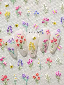 1 Set Spring/Summer Floral Themed Nail Art Stickers, Featuring Various Blooming Flowers, Daisies, And Floral Patterns With Branches, Suitable For Women, Girls, Family And Personal DIY Use - Multicolor - View 5