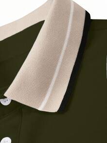Calvornis Men's Ribbed Collar Embroidered Short Sleeve Casual Polo Shirt - Army Green - View 3