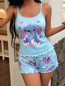 Softscene Cartoon Print Camisole & Shorts Pajama Set For Women - Multicolor - View 6