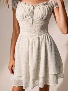Willow Rêve Women's White Floral Pleated Double Layer Mini Dress, Romantic Cottagecore Vacation Style, Valentine's Day, Boho Style, Y2K Style, Picnic, Summer - White - View 4