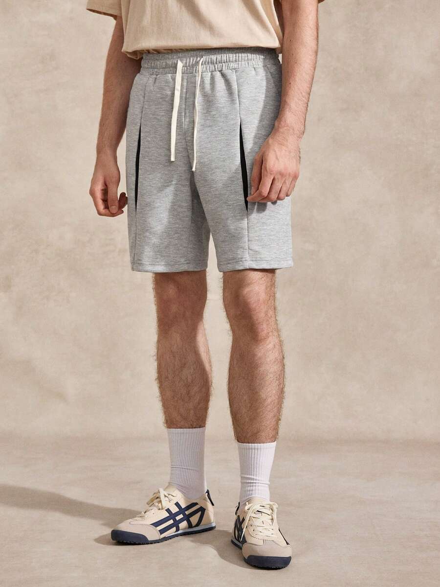 Men's Solid Color Drawstring Waist Pocket Casual Shorts - Grey - View 1
