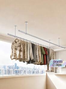 Thickened Stainless Steel Drying Rack, Rustproof Windproof Multi-Purpose Hanger & Towel Bar, Storage Rod For Wardrobe, Bathroom And Balcony - multicolor - View 1