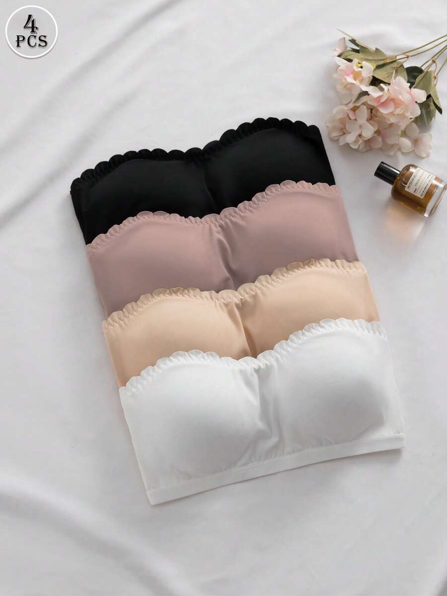 NudeFit 4pcs/Set Women's Bra With Back Buckle, Straight Band And Removable Padding - Multicolor - View 1