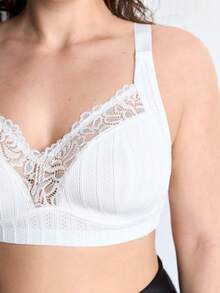 Slumbrini Bra Tanpa Kawat Wanita Ukuran Besar, Bernapas, Anti Selip, Patchwork Renda, Mengangkat, Tali Bahu yang Dapat Diatur, Tanpa Jahitan, Cocok untuk Pemakaian Sehari-hari - Putih - View 8