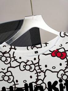 HELLO KITTY AND FRIENDS | SHEIN 大尺碼夏季休閒卡通印花T恤 - 白色 - 查看 5