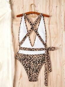 Swim SXY Traje de baño de una pieza con estampado de leopardo, escote ultra bajo y espalda descubierta - Multicolor - Ver 6