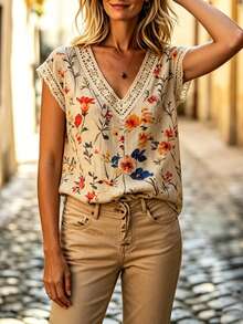 Breezaya Women's V-Neck Floral Print Casual Versatile Daily Wear Top - Multicolor - View 5
