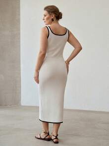 MOTF PREMIUM PLUS SIZE SUMMER FASHION CONTRAST TRIM SLIT HEM SWEATER DRESS - White - View 2