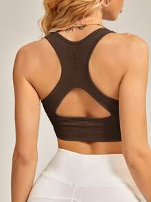 Nuvra Seamless Solid Color Casual Sports Bra Top - Coffee Brown - View 3
