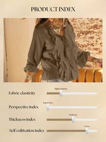 Aralina Ruffled V-Neck Long Sleeve Front Tie Blouse - Chocolate Brown - View 9