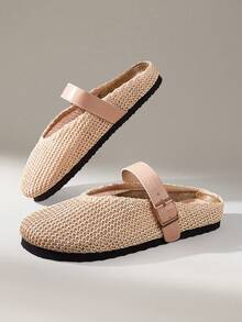Solecia Women's Slip-On Thick Soled Mule Loafers, Casual Spring/Autumn Shoes For Christmas - Woven nude - View 9