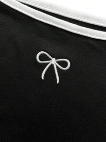 Resyla Women's Summer Contrast Trim Bow Embroidered Fitted Camisole - Black - View 3