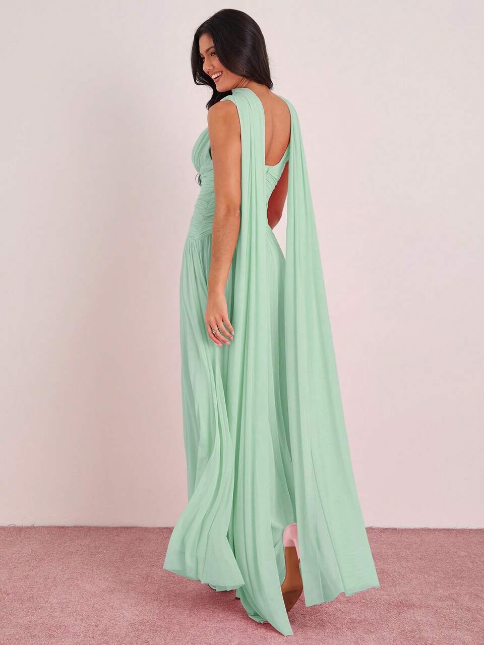 Enchnt Women's Solid Color Pleated Tie-Waist Sleeveless Elegant Dress