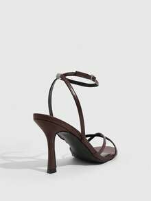 CUCCOO SZL Elegant Women's Brown Heeled Sandals With Ankle Strap And Thin Straps Perfect For Special Occasions - Deep coffee PU - View 3