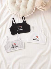 HELLO KITTY AND FRIENDS | SHEIN كاميسول كاجوال يومي بطبعة كرتونية وحروف للبنات الصغيرات - أبيض وأسود - مشاهدة 2