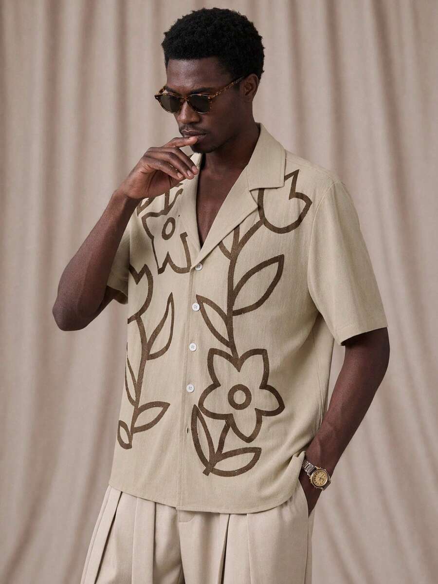 Vientiro Men's Minimalist Printed Short Sleeve Shirt