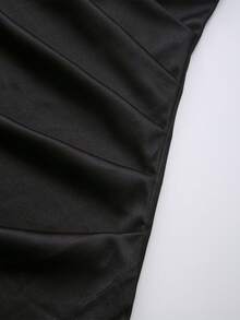 SHEIN Women's Summer Black Glossy Satin Square Neck Single-Breasted Metal Button Ruched Waist Bodycon Mini Skirt, Multi-Layer Side Gathered, Elegant Mini Skirt - Black - View 7