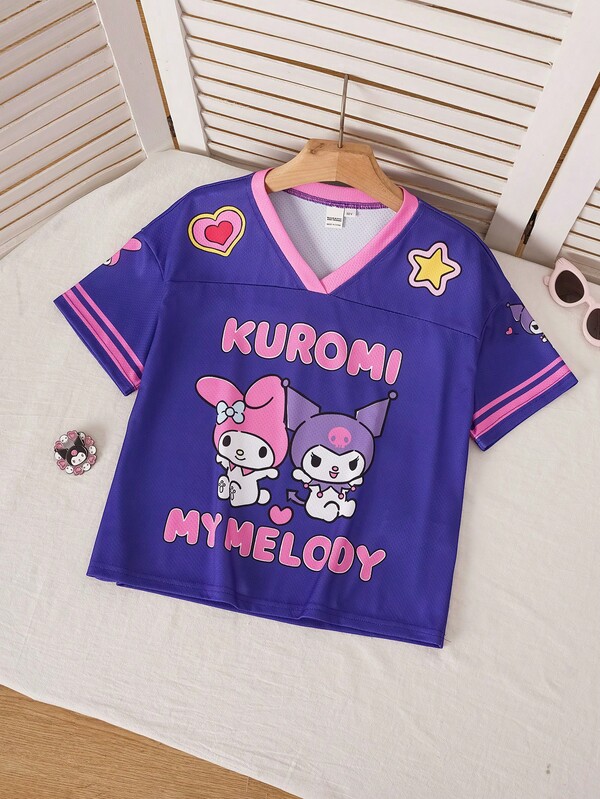 HELLO KITTY AND FRIENDS | SHEIN 青少年女孩字母卡通印花短袖T恤