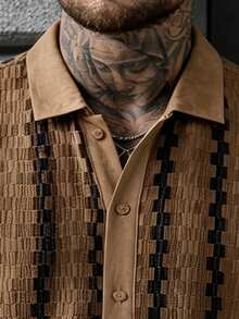 Manfinity Homme Men's Casual Striped Short Sleeve Shirt, Summer - Coffee Brown - View 3