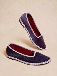 Rosivie Zapatos de mujer de terciopelo púrpura, clásicos y suaves, tipo slip-on, básicos, de suela plana y vamp bajo - Morado - Ver 4