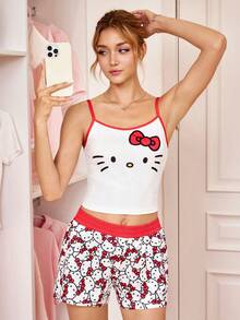HELLO KITTY AND FRIENDS | SHEIN Women's Cartoon Print Camisole & Shorts Pajama Set - Multicolor - View 7