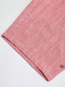 SHEIN LUNE CURVE Pantalones largos de mujer talla grande de algodón y lino a rayas, casuales y cómodos, básicos para primavera/verano, de uso diario, vacaciones y playa, con decoración de botones, pantalones capri para mujer - Rojo - Ver 7