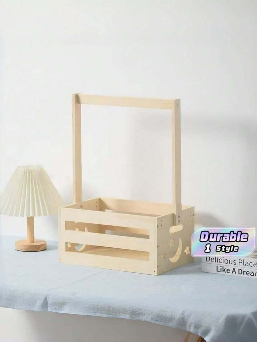 1pc Wooden Storage Basket, Rectangular Organizer Box, Multi-Purpose Basket For Toiletries And Toys, Storage Boxes & Containers. - Multicolor - View 1