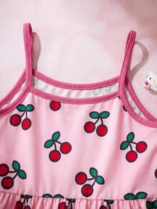HELLO KITTY AND FRIENDS | SHEIN 女童字母卡通印花百褶拼接色塊休閒日常細肩帶洋裝 - 粉色 - 查看 7